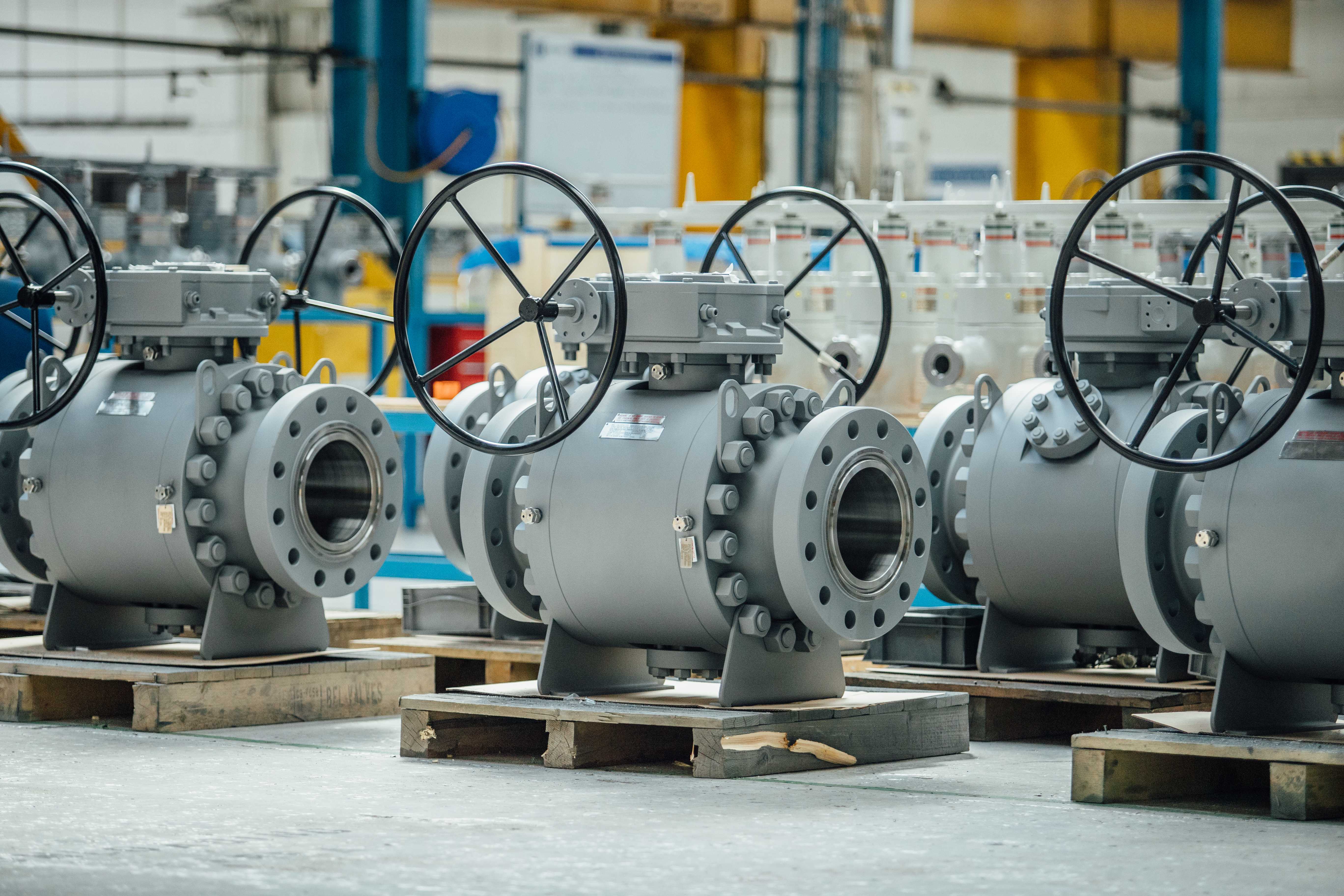 Subsea Gate Valves lined up in factory